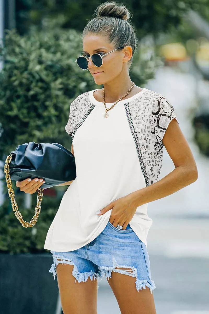 Leopard Print Color Block Top