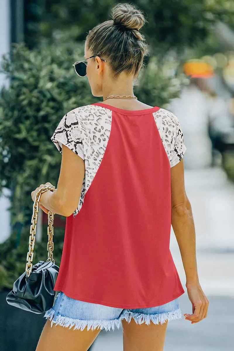 Leopard Print Color Block Top