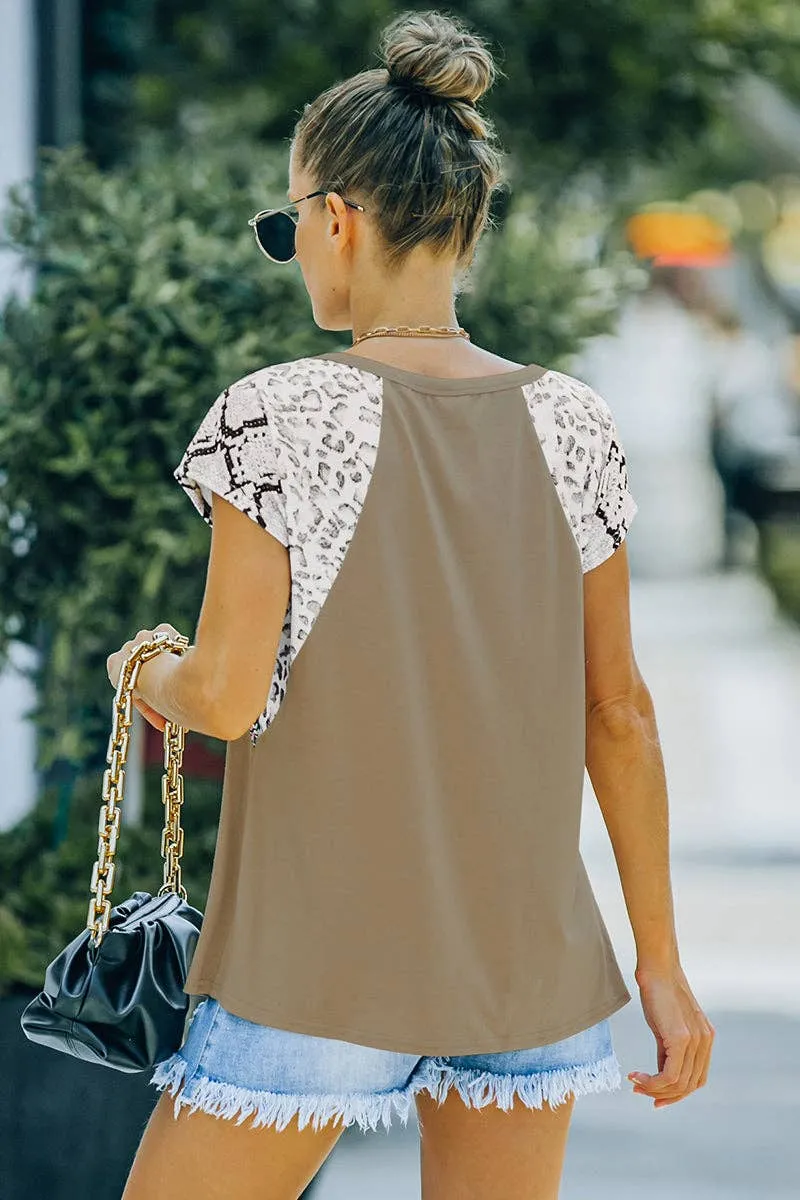 Leopard Print Color Block Top