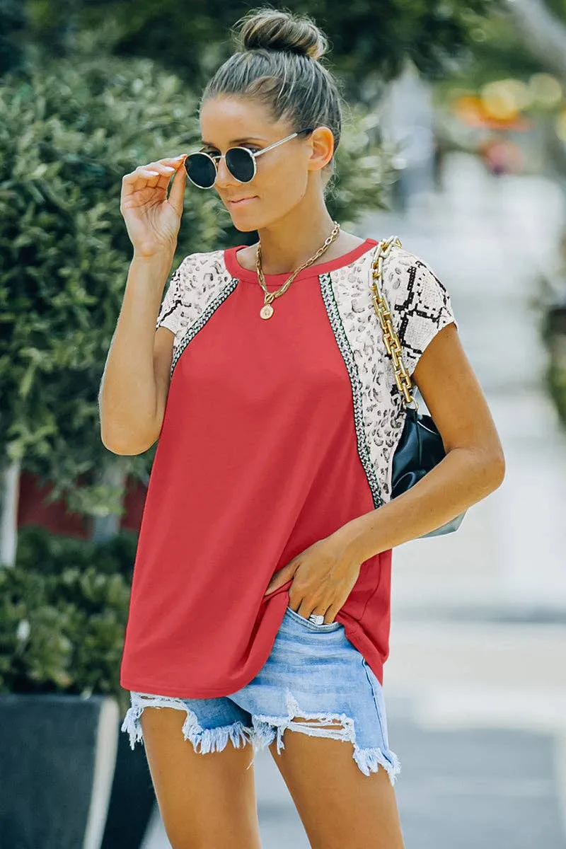 Leopard Print Color Block Top