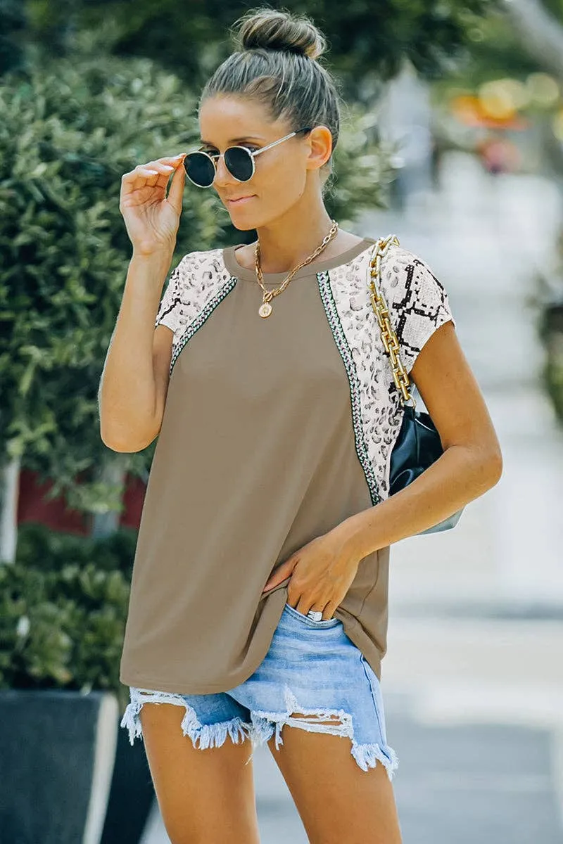 Leopard Print Color Block Top