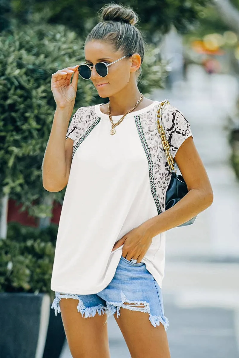 Leopard Print Color Block Top