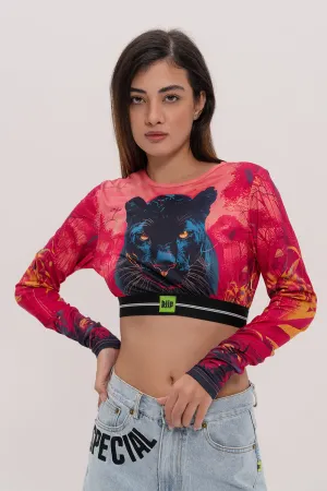 Leopard Print Crop Top (Long Sleeve)