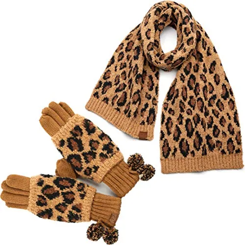 Leopard Print Gloves & Scarf Set by Funky Junque