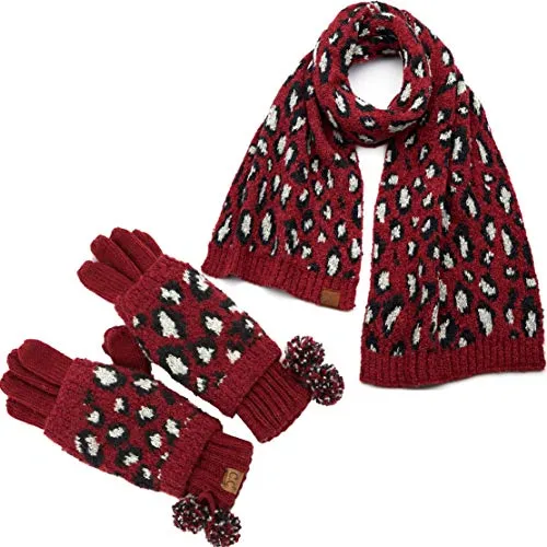 Leopard Print Gloves & Scarf Set by Funky Junque