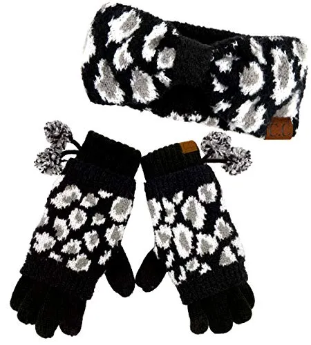 Leopard Print Headband and Gloves Set by Funky Junque