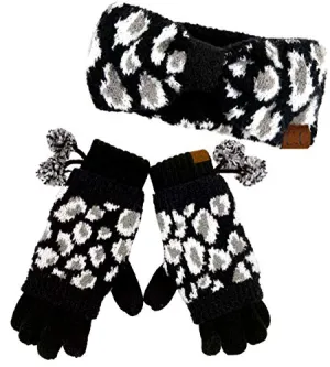 Leopard Print Headband and Gloves Set by Funky Junque