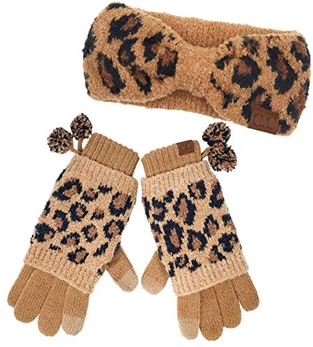 Leopard Print Headband and Gloves Set by Funky Junque