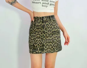 Leopard Stretch A Line Demin Skirt