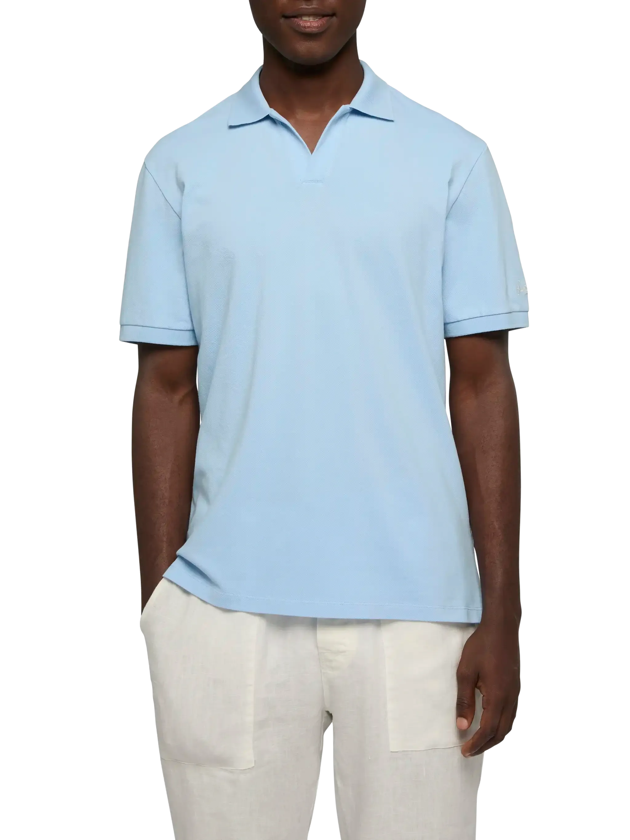 Light blue cotton piquet buttonless polo shirt Charles