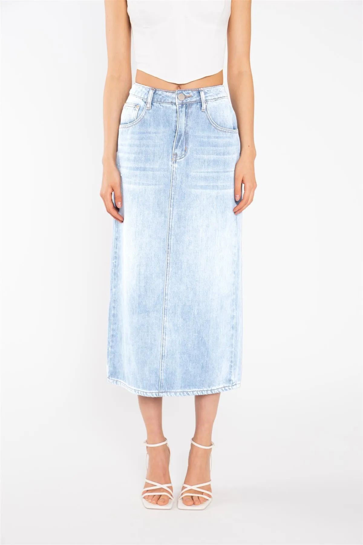 Light Stonewash Straight-Fit Maxi-Skirt