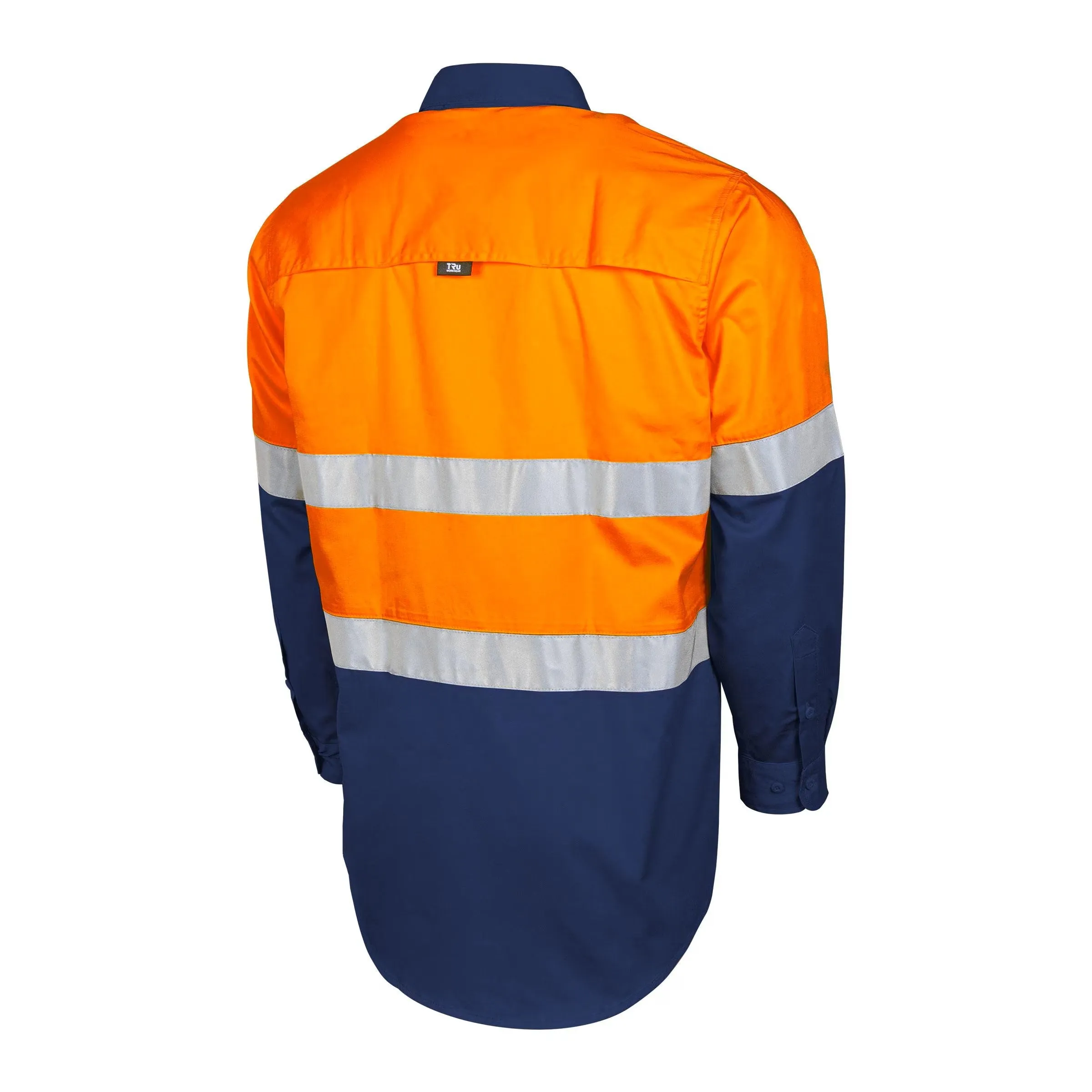Lightweight Vented Hi-Vis Drill Shirt with Reflective Tape-Orange/Navy