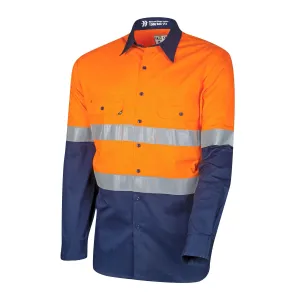Lightweight Vented Hi-Vis Drill Shirt with Reflective Tape-Orange/Navy