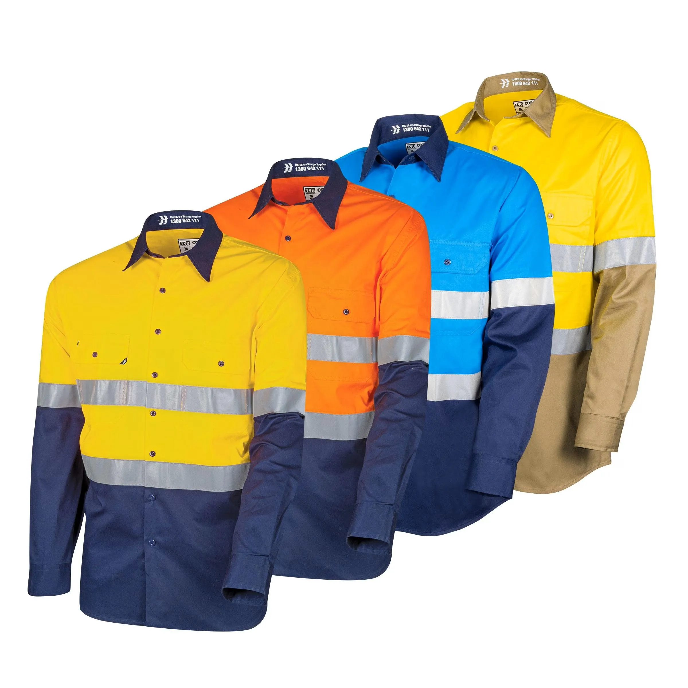 Lightweight Vented Hi-Vis Drill Shirt with Reflective Tape-Orange/Navy