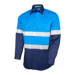 Lightweight Vented Hi-Vis Drill Shirt with Reflective Tape Royal Blue - Navy