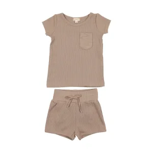 Lil Legs Ribbed Baby Boys Set - Tan Pocket