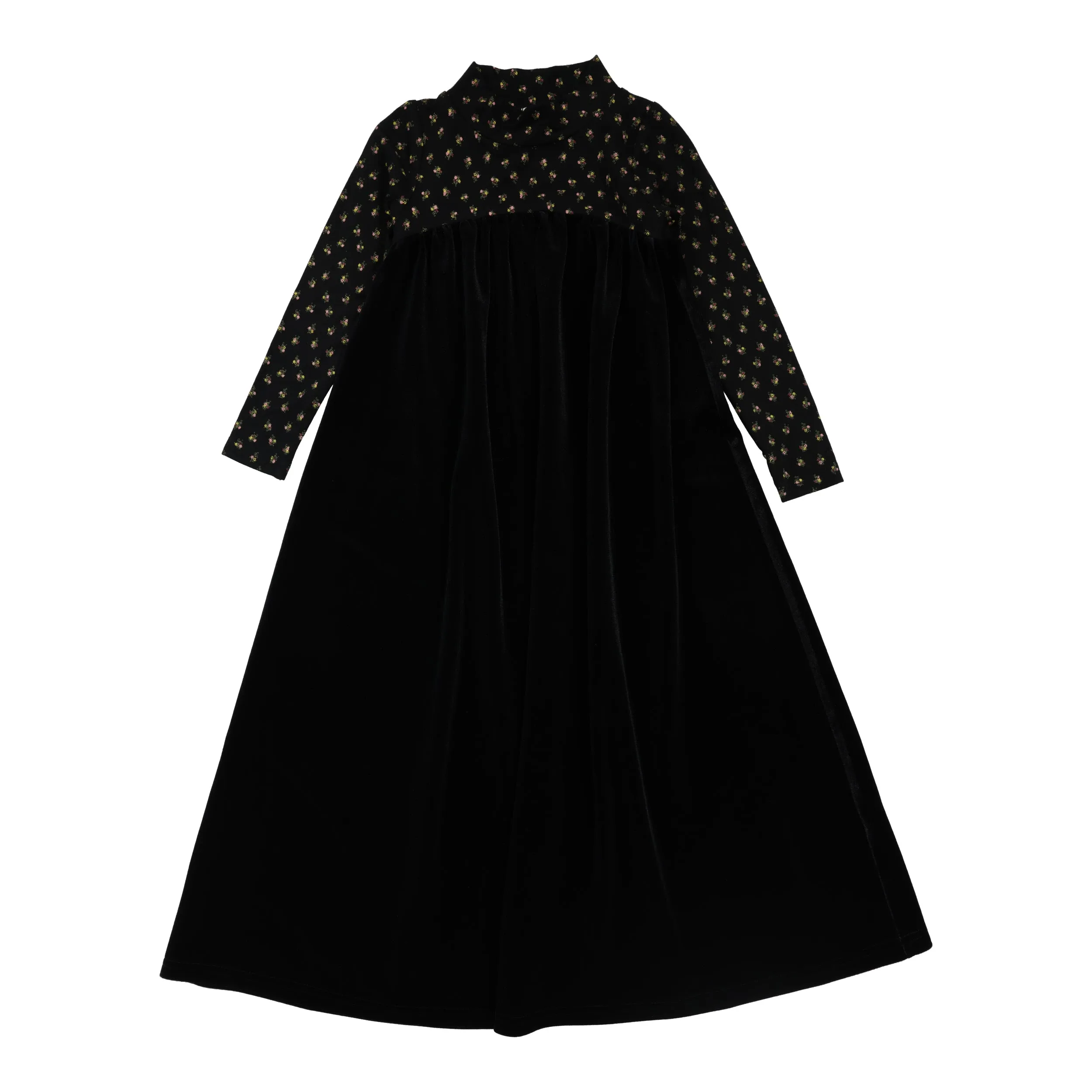 Lil Legs Velour High Waisted Maxi Long Sleeve Dress - Black Floral