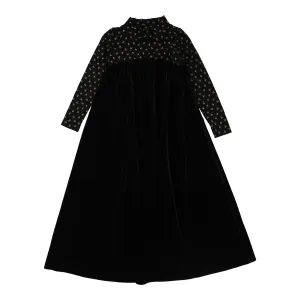 Lil Legs Velour High Waisted Maxi Long Sleeve Dress - Black Floral