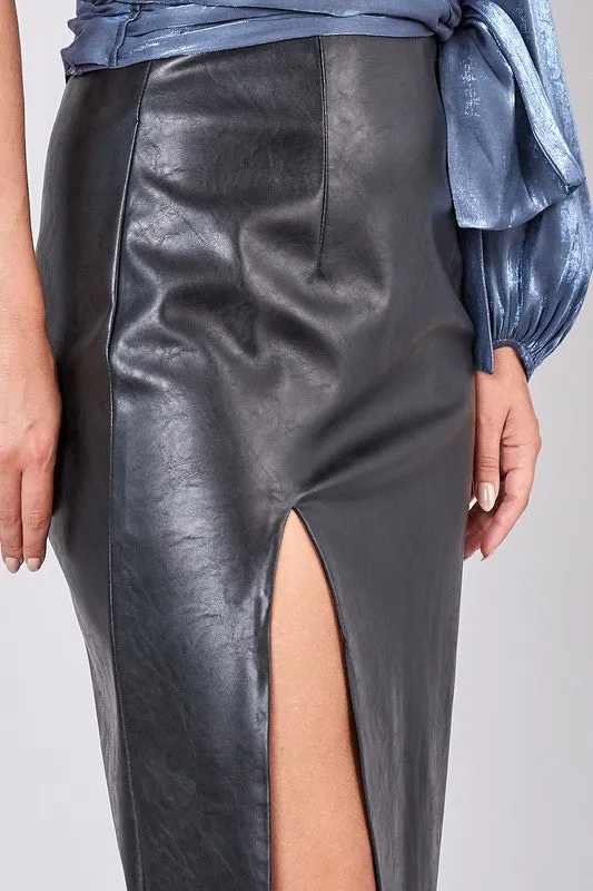 LILA VEGAN LEATHER PENCIL SKIRT
