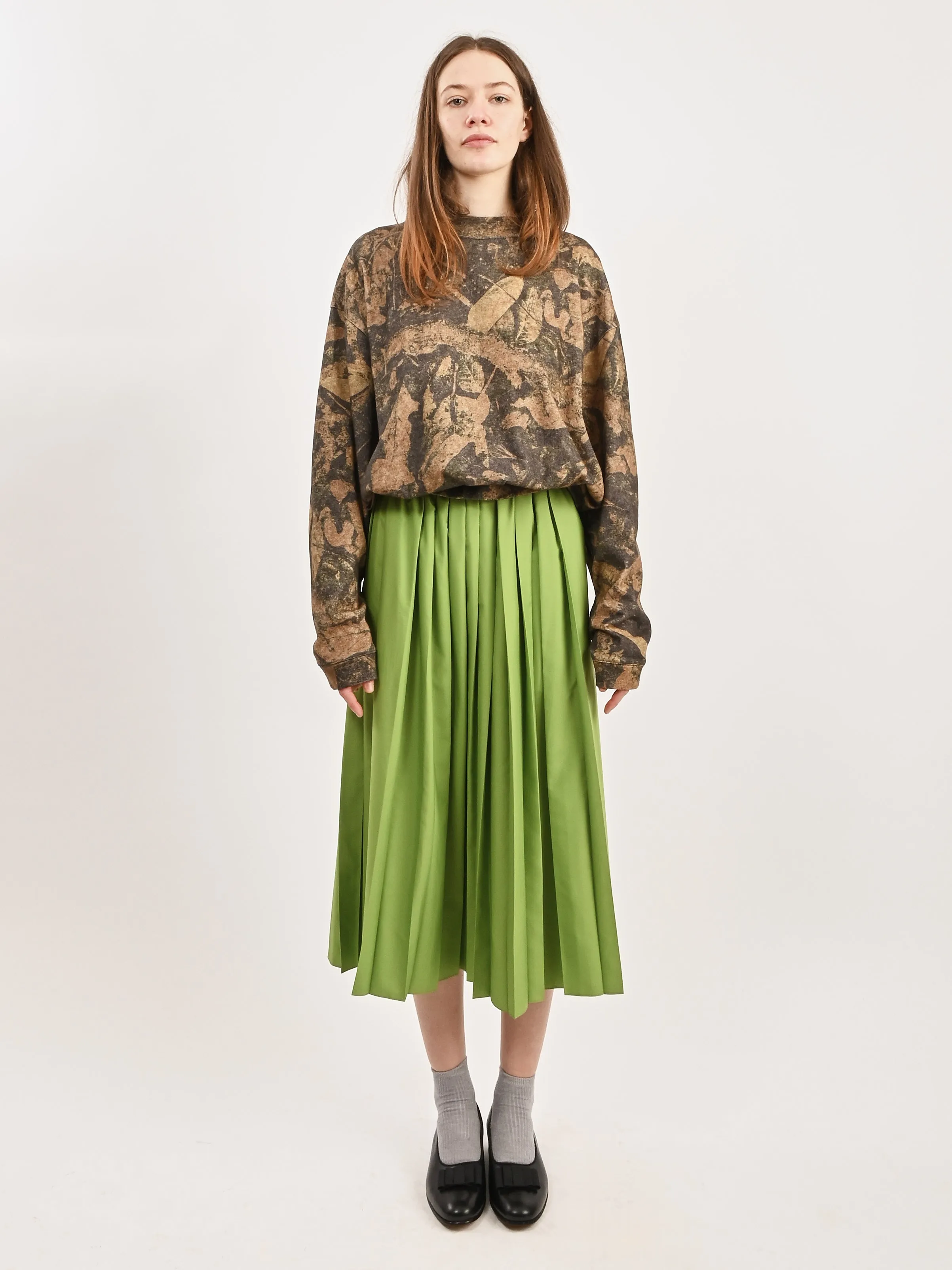 Lime Nylon Pleated Pull On Skirt