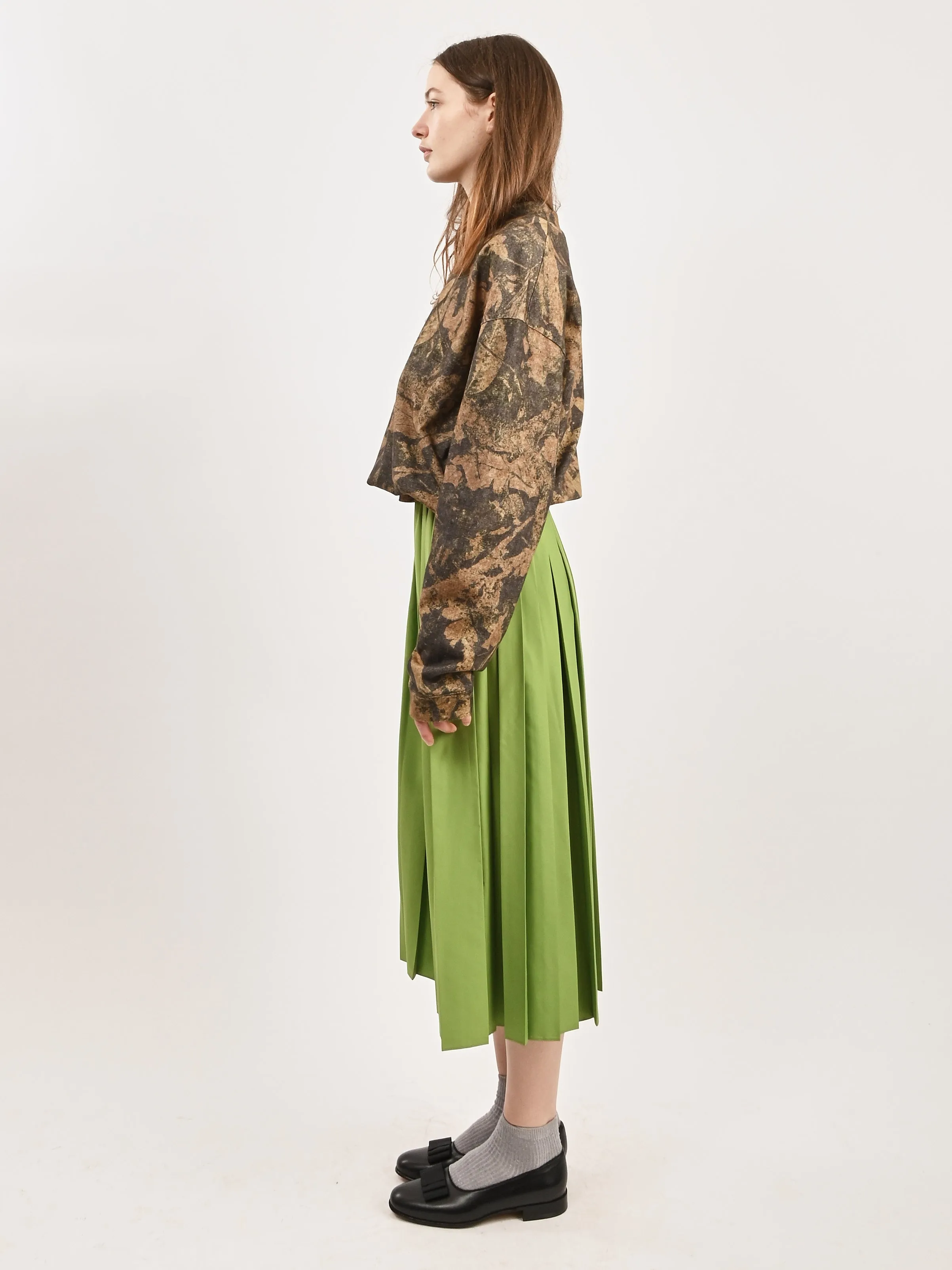 Lime Nylon Pleated Pull On Skirt