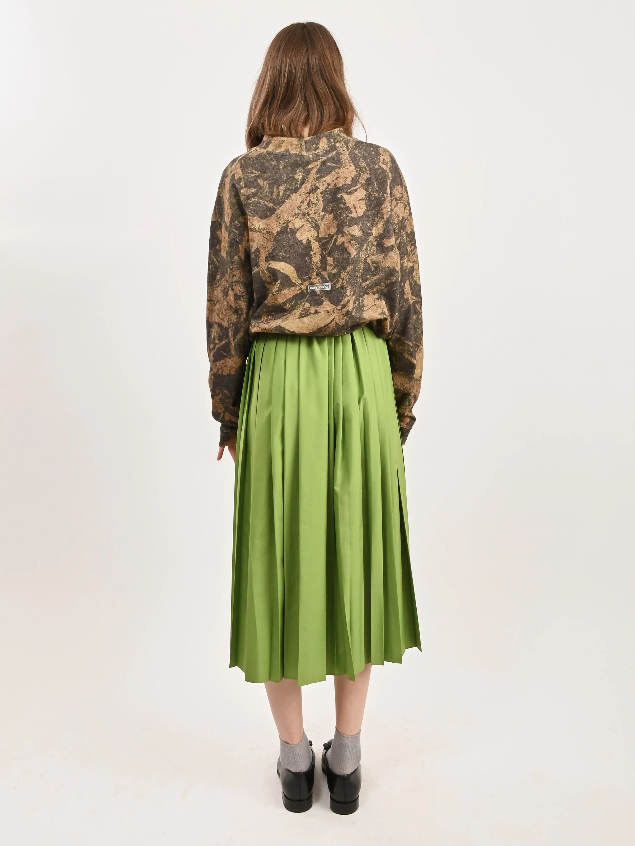 Lime Nylon Pleated Pull On Skirt