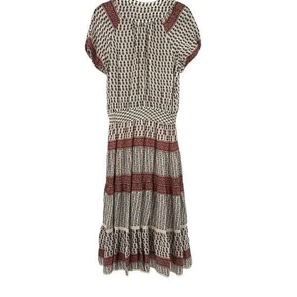 Lini Womens Floral Button V-Neck Peasant Maxi Dress Multi Red Medium