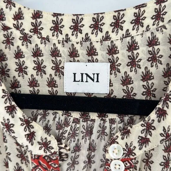 Lini Womens Floral Button V-Neck Peasant Maxi Dress Multi Red Medium
