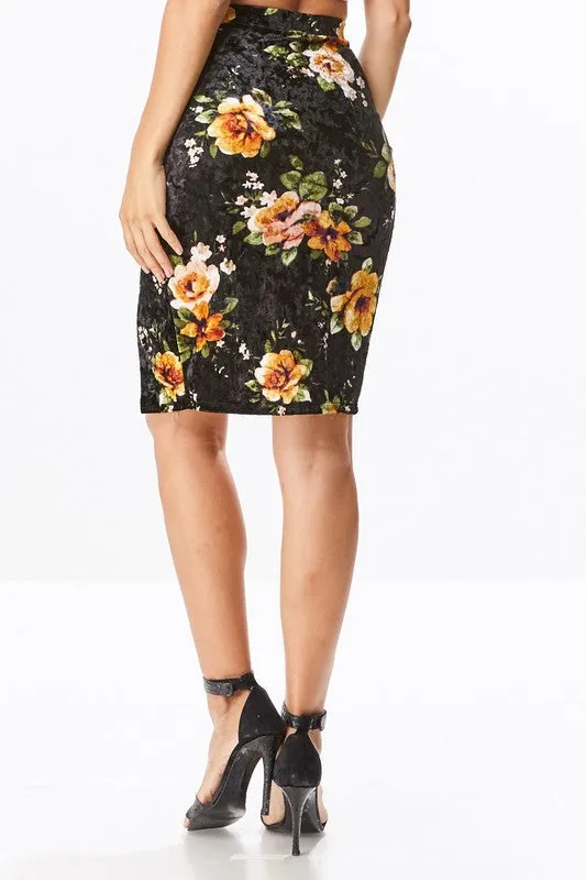 LISA FLORAL VELVET MIDI SKIRT