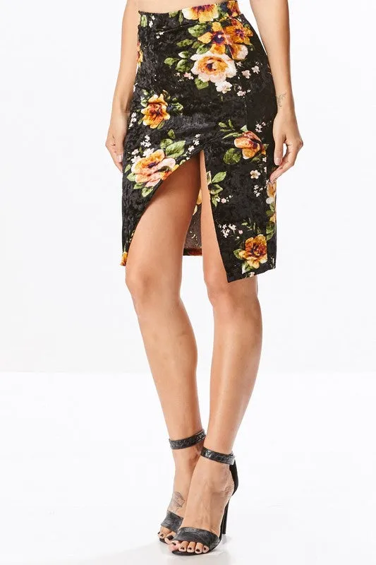 LISA FLORAL VELVET MIDI SKIRT