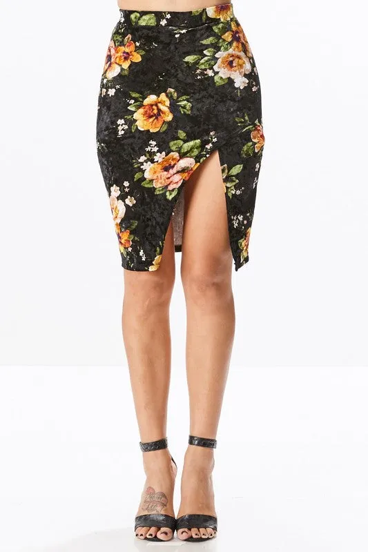 LISA FLORAL VELVET MIDI SKIRT