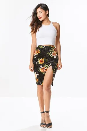 LISA FLORAL VELVET MIDI SKIRT