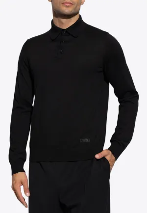 Logo Label Long-Sleeved Polo T-shirt