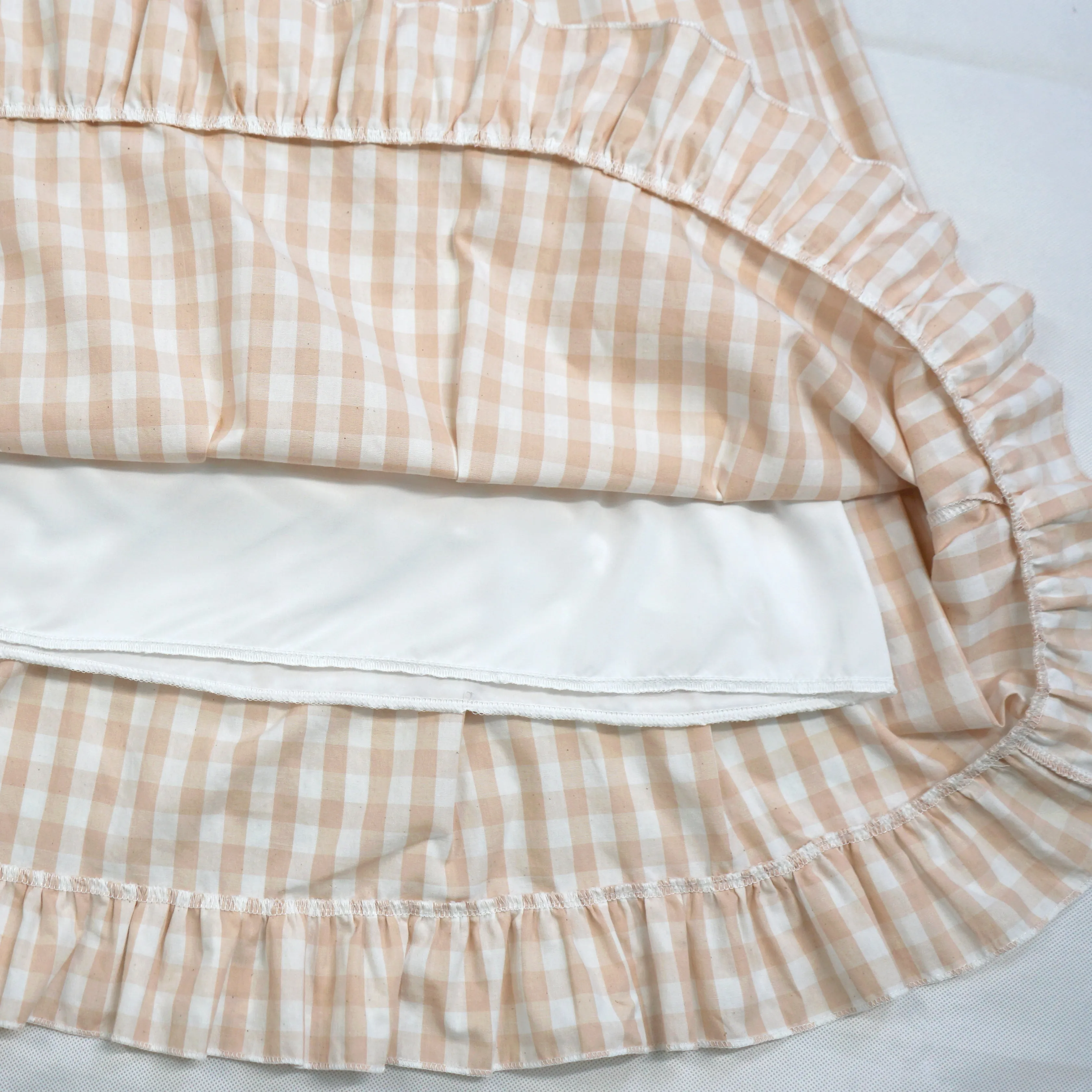 Long Elastic Waist Calf Length Ruffled Hem Pleated All-match Skirt Blue Plaid with Lace Edge