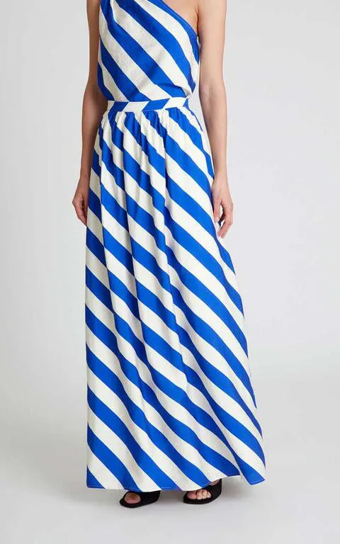 Long Skirt With Blue Striped Print