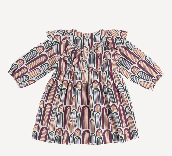 Long Sleeve V-Ruffle Dress - Jewel Rainbow