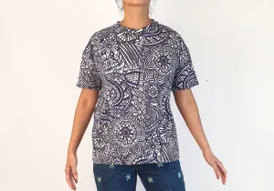 Lordy Dordie blue and white print tee shirt top size S