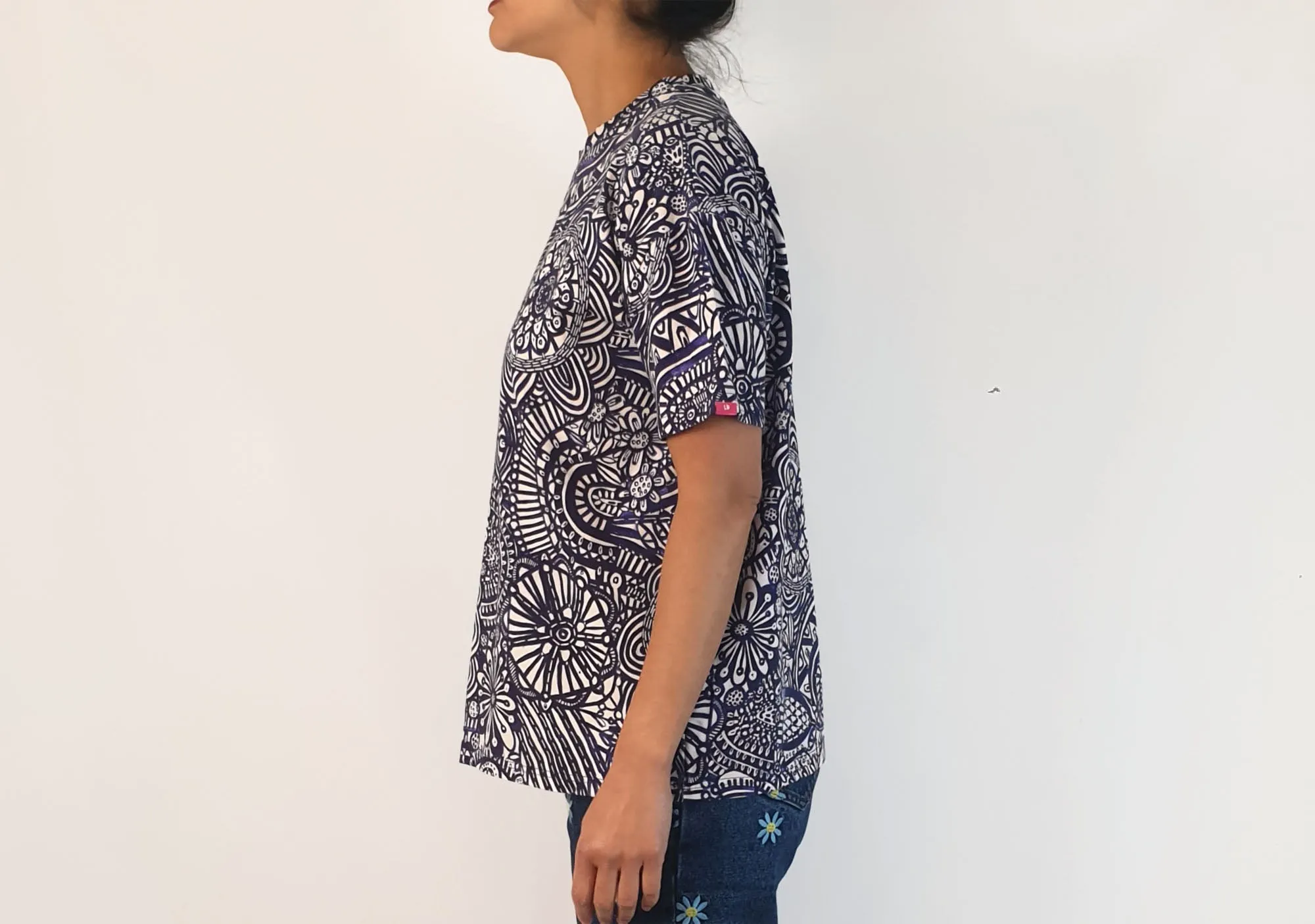Lordy Dordie blue and white print tee shirt top size S