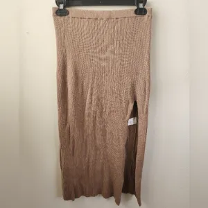 LPA Ribbed Knit Midi Skirt In Nutmeg Fitted Stretch Pencil High Slit Size Small