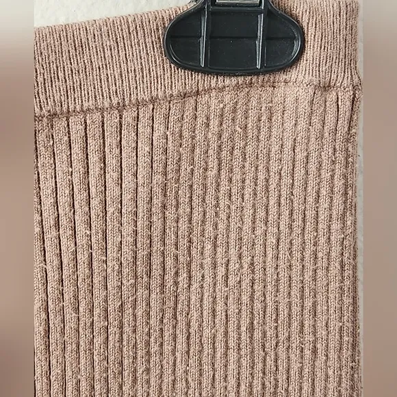 LPA Ribbed Knit Midi Skirt In Nutmeg Fitted Stretch Pencil High Slit Size Small