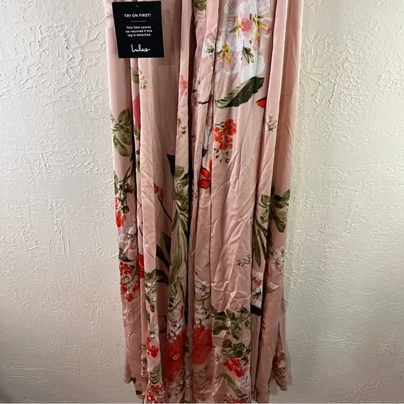 Lulu's Still the One Blush Pink Floral Print Satin Maxi Dress