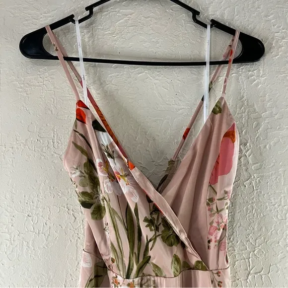 Lulu's Still the One Blush Pink Floral Print Satin Maxi Dress