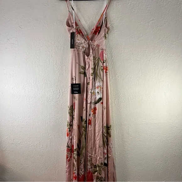 Lulu's Still the One Blush Pink Floral Print Satin Maxi Dress