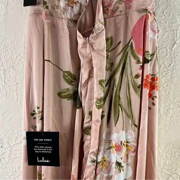 Lulu's Still the One Blush Pink Floral Print Satin Maxi Dress