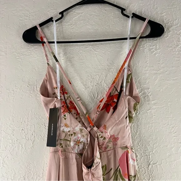 Lulu's Still the One Blush Pink Floral Print Satin Maxi Dress