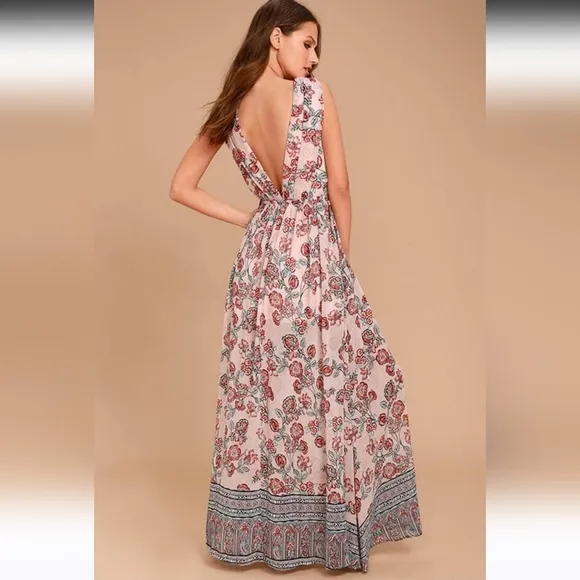 Lulu's Wings of Fancy Blush Pink Floral Print Maxi Dress
