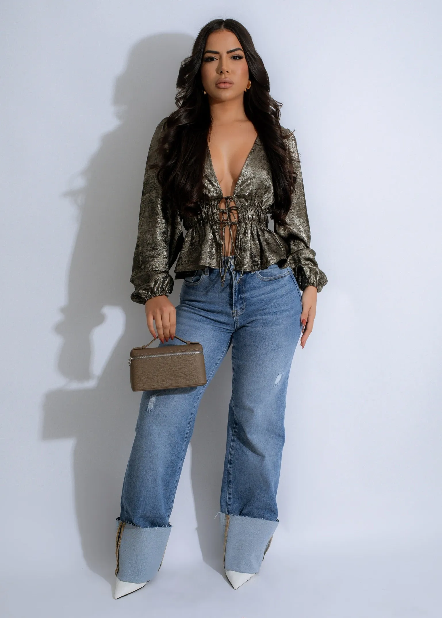 Luxe Glimmer Metallic Crop Top Gold