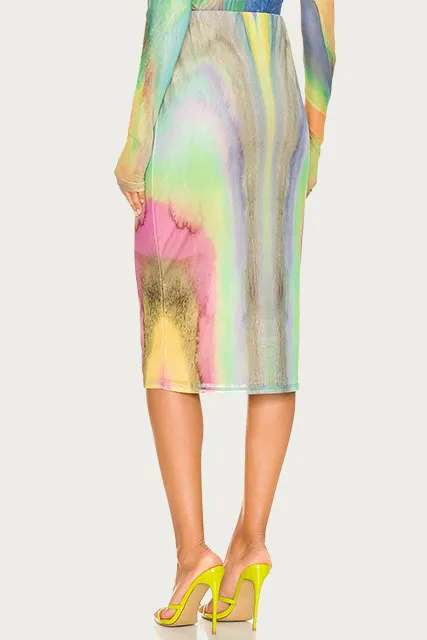 LYNN STRETCH-MESH MIDI SKIRT