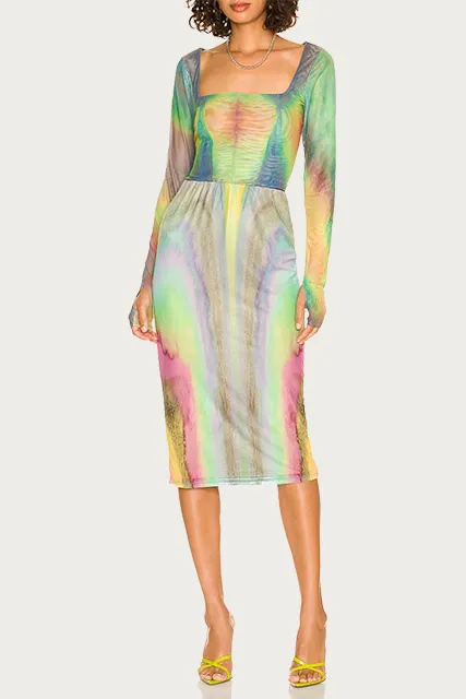 LYNN STRETCH-MESH MIDI SKIRT