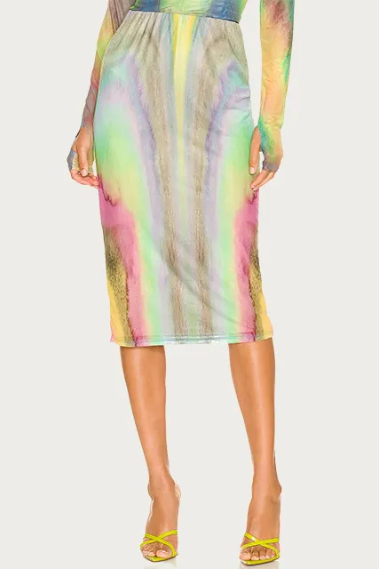 LYNN STRETCH-MESH MIDI SKIRT